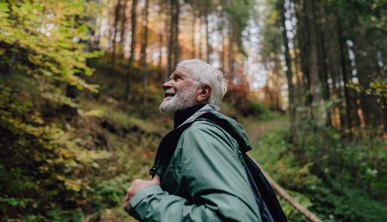 a man outdoors in the woods