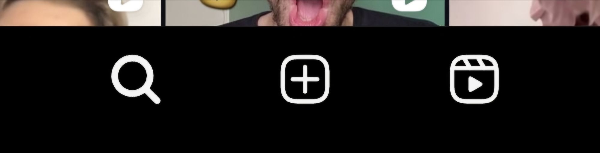 Instagram navigation bar, showing the central “+” icon for creating new content, alongside search and Reels icons.