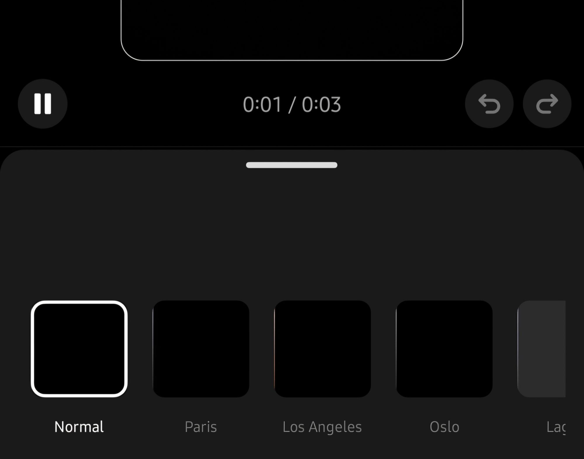 	Instagram Reel filter selection screen, showcasing filter options such as “Normal,” “Paris,” and “Oslo.”