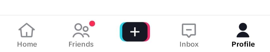 TikTok bottom navigation bar, highlighting “Profile” and the “+” button for uploading slideshow posts.