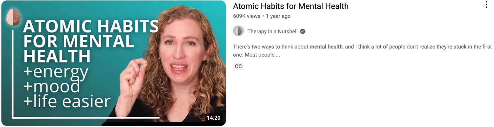 A woman discusses healthy habits with text “Atomic Habits for Mental Health” for a video about improving energy, mood, and ease in life.