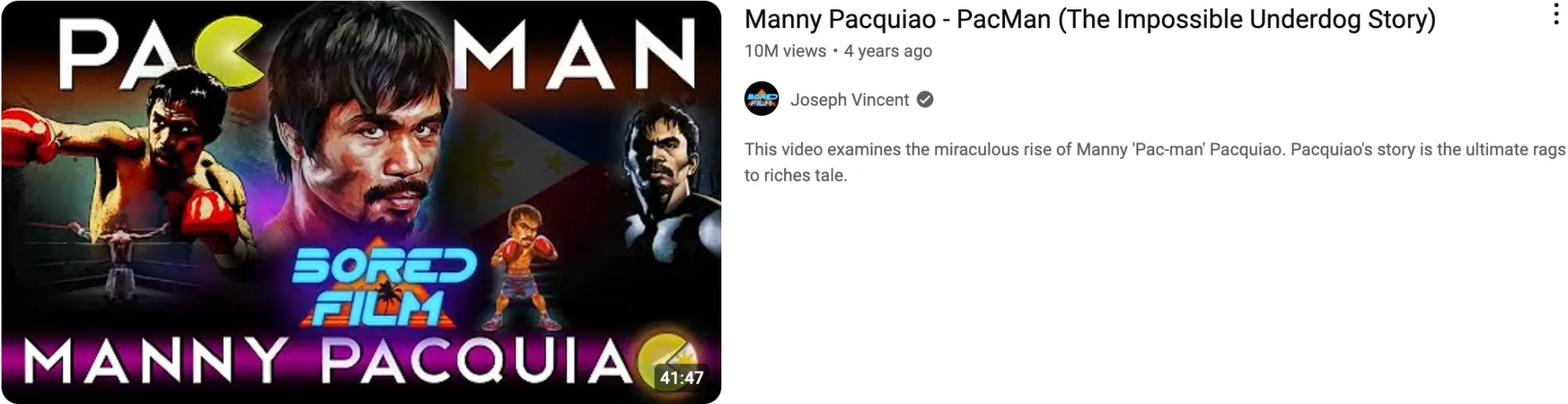 A montage of Manny Pacquiao’s boxing career for a video titled “Manny Pacquiao: The Impossible Underdog Story.”