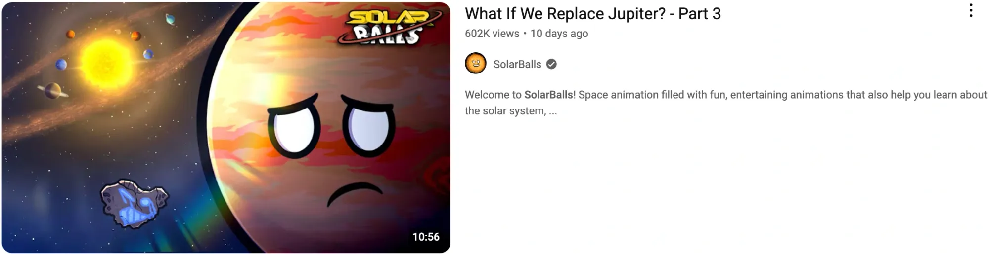 An animated Jupiter with a sad face for a video titled “What If We Replace Jupiter? - Part 3.”