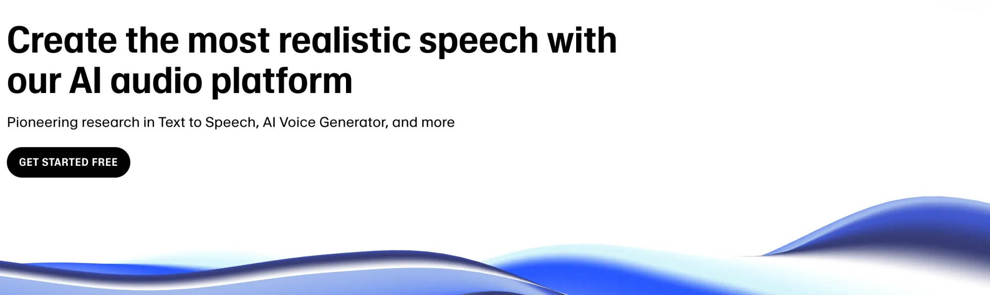 ElevenLabs AI audio platform promoting realistic text-to-speech generation with free access and advanced voice customization tools.