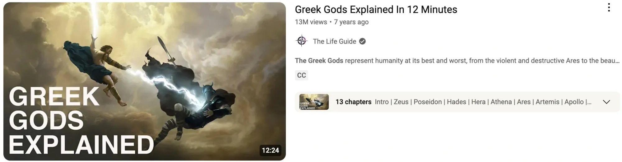 A faceless YouTube video with illustrated visuals of mythical gods or legends with accompanying narration.