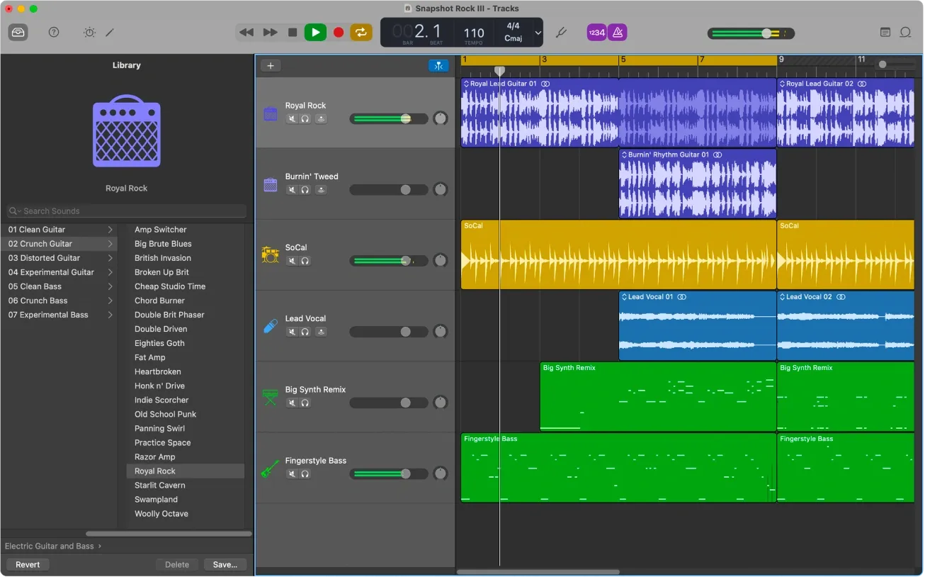 GarageBand interface highlighting multi-track audio editing, a beginner-friendly Descript alternative for creators.