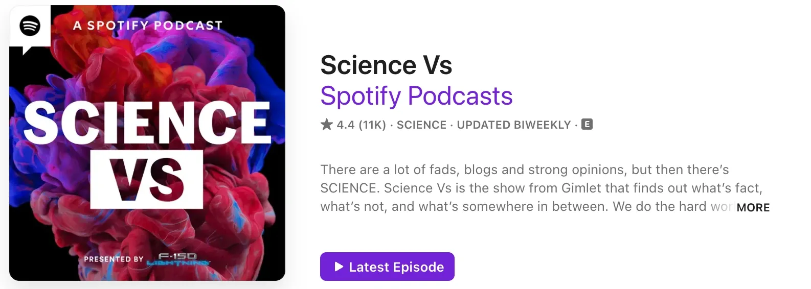 Science Vs podcast cover with colorful icons of science topics, showcasing its evidence-based approach to debunking myths