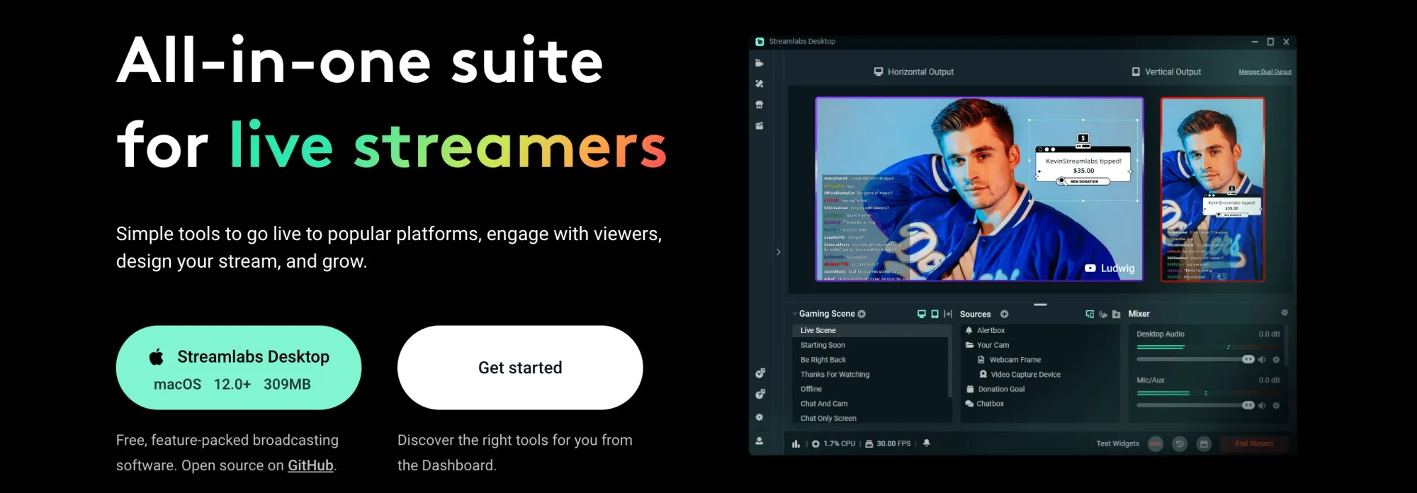 Sneak peek at Streamlabs’ suite, highlighting its overlay customization and broadcasting features for streamers