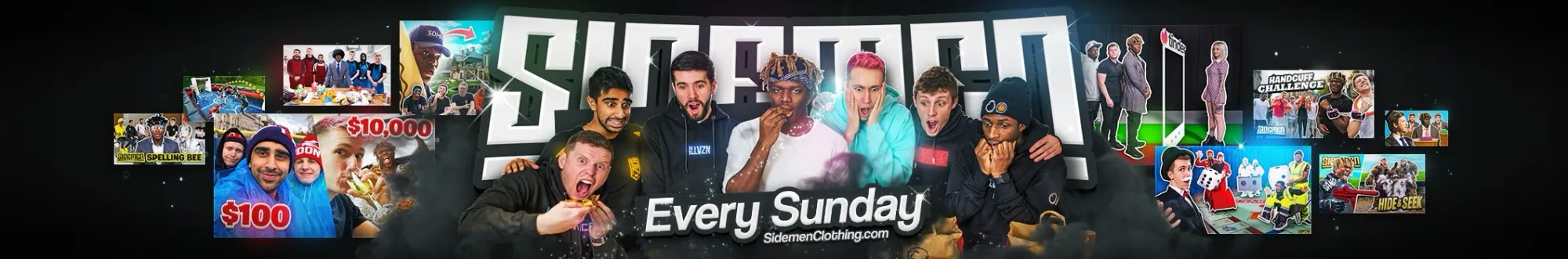 Sidemen YouTube banner featuring the group with highlights of their challenges, games, and videos.